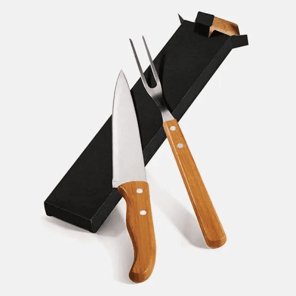 Kit De Garfo E Faca 7" Em Bambu Special Line - 2 Pçs KF-90403