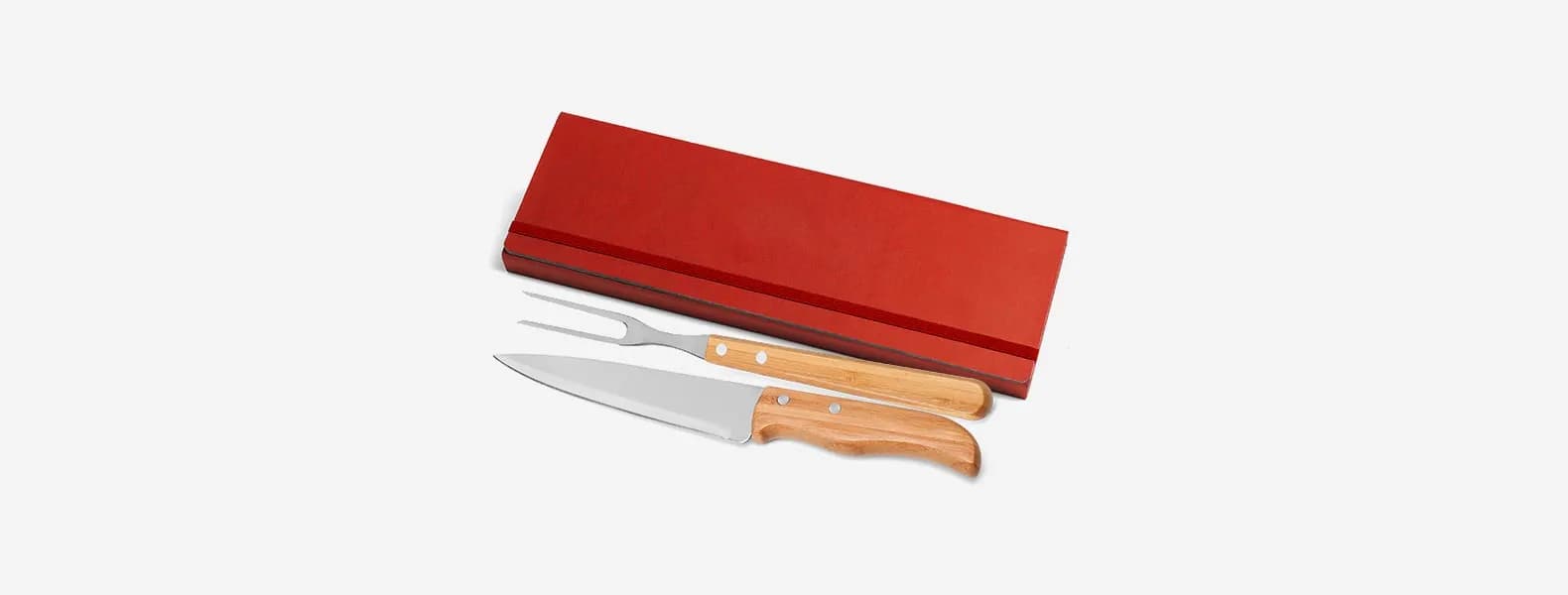 Conj. De Garfo E Faca Inox / Bambu Com Estojo Vermelho - 3 Pçs PB-34063