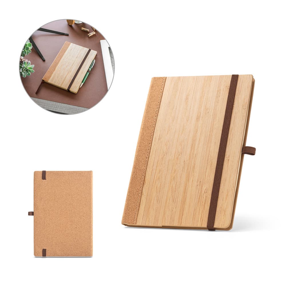 ORWELL. Caderno A5 capa dura em bambu e cortiça com páginas pautadas 93281